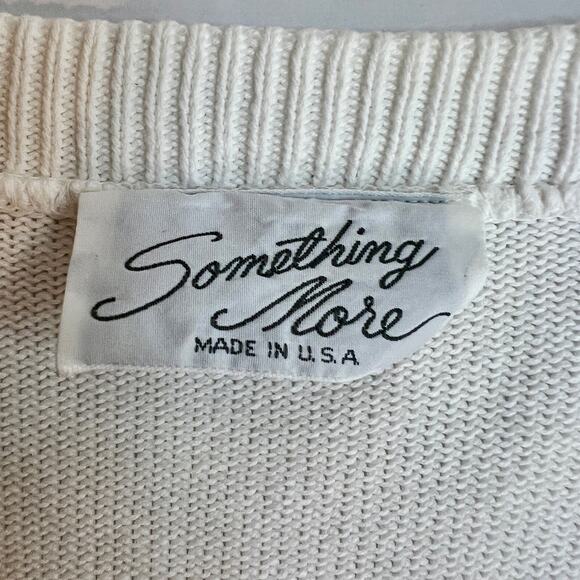 Vtg 80s Something More Sweater Embellished Medium White Gold Star USA Studded - Picture 7 of 11